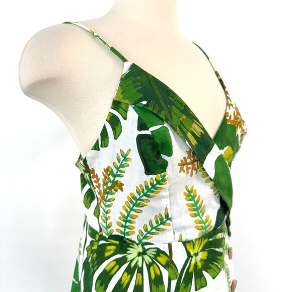 Farm Rio Tropical Forest Linen Mini Dress Off-White Green S - Picture 4 of 16